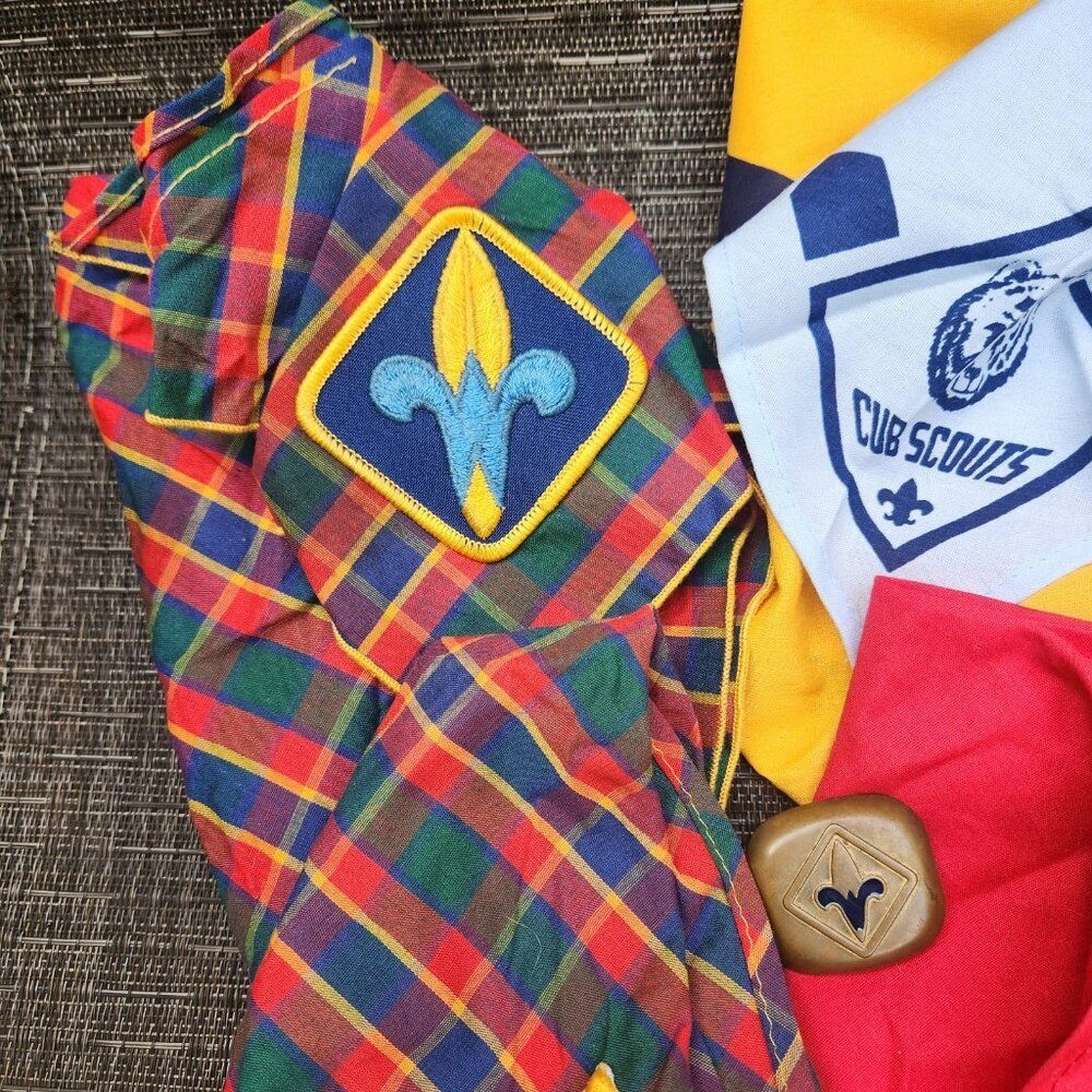 Vintage Neckerchief Scarf Boy Scout America Cub BSA Eagle Weeblo Plaid Slide Lot - Picture 3 of 5